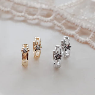 One-Touch All-Daily Mini Gold Silver Heart Cubic Bold Ring Earrings