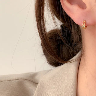 One-Touch All-Daily Mini Gold Silver Heart Cubic Bold Ring Earrings