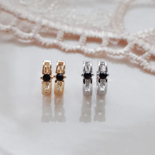 One-Touch All-Daily Mini Gold Silver Heart Cubic Bold Ring Earrings
