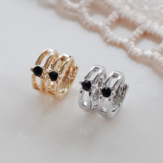 One-Touch All-Daily Mini Gold Silver Heart Cubic Bold Ring Earrings