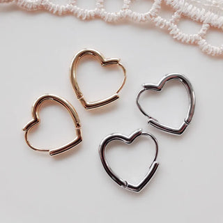 One-Touch All-Daily Mini Gold Silver Heart Cubic Bold Ring Earrings