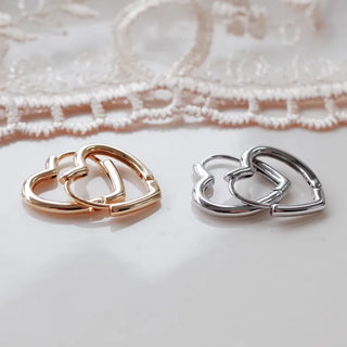 One-Touch All-Daily Mini Gold Silver Heart Cubic Bold Ring Earrings