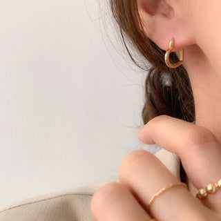 One-Touch All-Daily Mini Gold Silver Heart Cubic Bold Ring Earrings