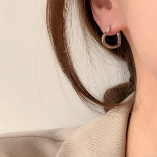 One-Touch All-Daily Mini Gold Silver Heart Cubic Bold Ring Earrings