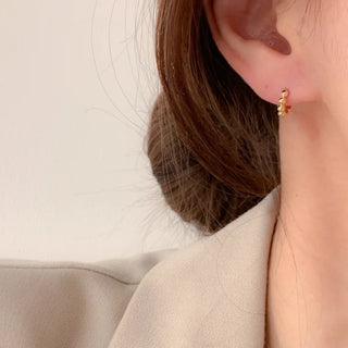 One-Touch All-Daily Mini Gold Silver Heart Cubic Bold Ring Earrings