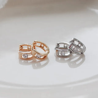 One-Touch All-Daily Mini Gold Silver Heart Cubic Bold Ring Earrings