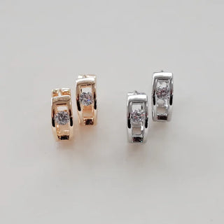 One-Touch All-Daily Mini Gold Silver Heart Cubic Bold Ring Earrings
