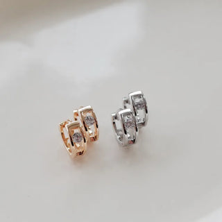 One-Touch All-Daily Mini Gold Silver Heart Cubic Bold Ring Earrings