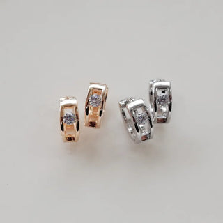 One-Touch All-Daily Mini Gold Silver Heart Cubic Bold Ring Earrings
