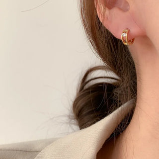 One-Touch All-Daily Mini Gold Silver Heart Cubic Bold Ring Earrings