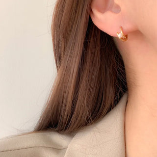 One-Touch All-Daily Mini Gold Silver Heart Cubic Bold Ring Earrings