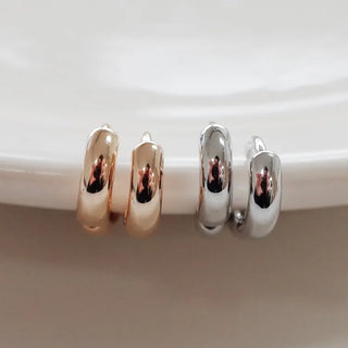 One-Touch All-Daily Mini Gold Silver Heart Cubic Bold Ring Earrings