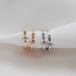 One-Touch All-Daily Mini Gold Silver Heart Cubic Bold Ring Earrings