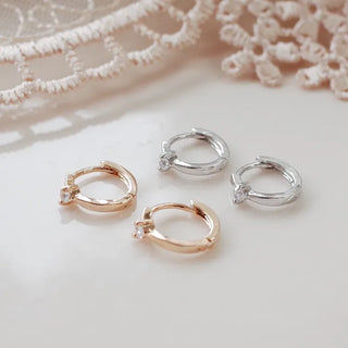 One-Touch All-Daily Mini Gold Silver Heart Cubic Bold Ring Earrings