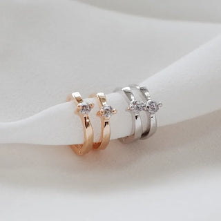 One-Touch All-Daily Mini Gold Silver Heart Cubic Bold Ring Earrings