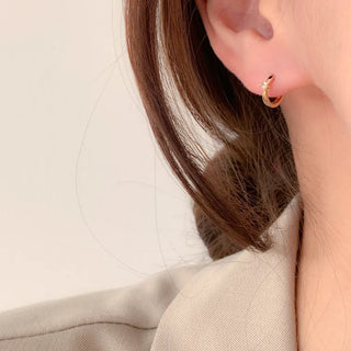 One-Touch All-Daily Mini Gold Silver Heart Cubic Bold Ring Earrings