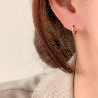 One-Touch All-Daily Mini Gold Silver Heart Cubic Bold Ring Earrings