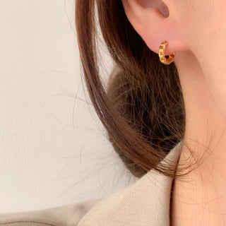 One-Touch All-Daily Mini Gold Silver Heart Cubic Bold Ring Earrings