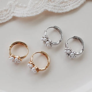 One-Touch All-Daily Mini Gold Silver Heart Cubic Bold Ring Earrings