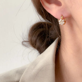One-Touch All-Daily Mini Gold Silver Heart Cubic Bold Ring Earrings