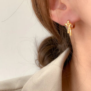 One-Touch All-Daily Mini Gold Silver Heart Cubic Bold Ring Earrings