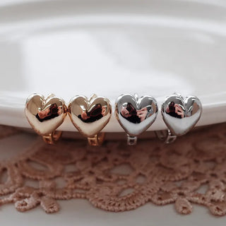 One-Touch All-Daily Mini Gold Silver Heart Cubic Bold Ring Earrings