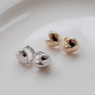 One-Touch All-Daily Mini Gold Silver Heart Cubic Bold Ring Earrings