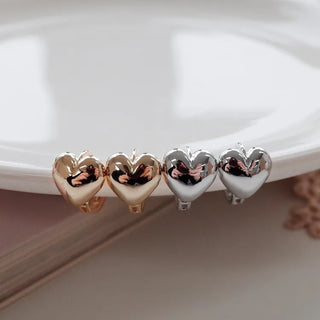 One-Touch All-Daily Mini Gold Silver Heart Cubic Bold Ring Earrings