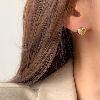 One-Touch All-Daily Mini Gold Silver Heart Cubic Bold Ring Earrings