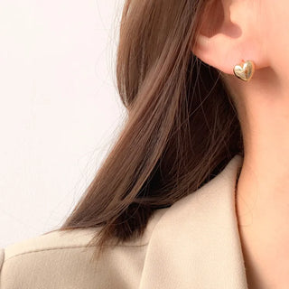 One-Touch All-Daily Mini Gold Silver Heart Cubic Bold Ring Earrings