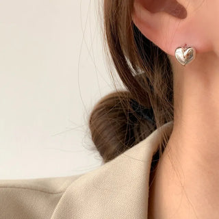 One-Touch All-Daily Mini Gold Silver Heart Cubic Bold Ring Earrings