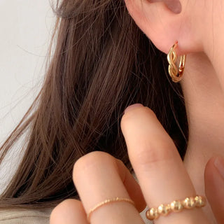 One-Touch All-Daily Mini Gold Silver Heart Cubic Bold Ring Earrings