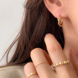 One-Touch All-Daily Mini Gold Silver Heart Cubic Bold Ring Earrings