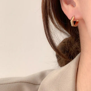 One-Touch All-Daily Mini Gold Silver Heart Cubic Bold Ring Earrings