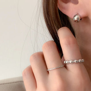 One-Touch All-Daily Mini Gold Silver Heart Cubic Bold Ring Earrings