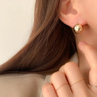 One-Touch All-Daily Mini Gold Silver Heart Cubic Bold Ring Earrings