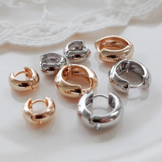 One-Touch All-Daily Mini Gold Silver Heart Cubic Bold Ring Earrings
