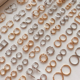 One-Touch All-Daily Mini Gold Silver Heart Cubic Bold Ring Earrings