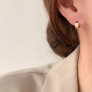 One-Touch All-Daily Mini Gold Silver Heart Cubic Bold Ring Earrings