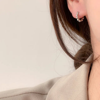 One-Touch All-Daily Mini Gold Silver Heart Cubic Bold Ring Earrings