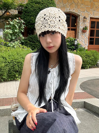 Knitted Flower Crochet Beanie Hat