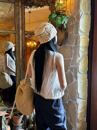 Knitted Flower Crochet Beanie Hat