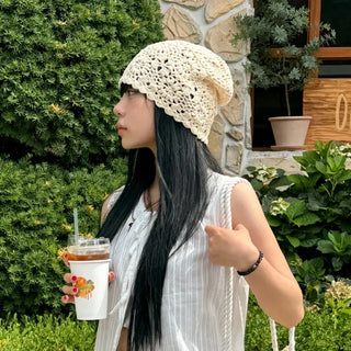 Knitted Flower Crochet Beanie Hat