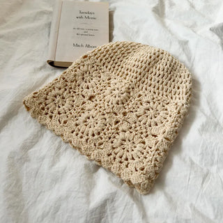 Knitted Flower Crochet Beanie Hat