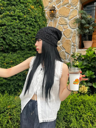 Knitted Flower Crochet Beanie Hat