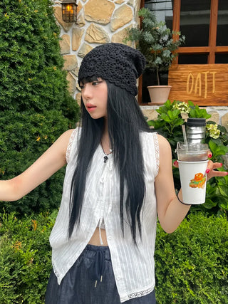 Knitted Flower Crochet Beanie Hat