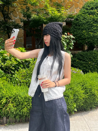 Knitted Flower Crochet Beanie Hat