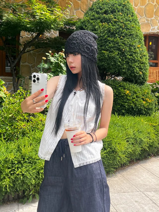 Knitted Flower Crochet Beanie Hat