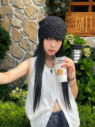 Knitted Flower Crochet Beanie Hat