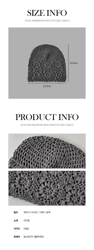 Knitted Flower Crochet Beanie Hat